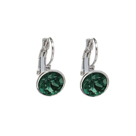 Boucles d'oreilles Leverback en cristal autrichien Emerald Vintage en argent.