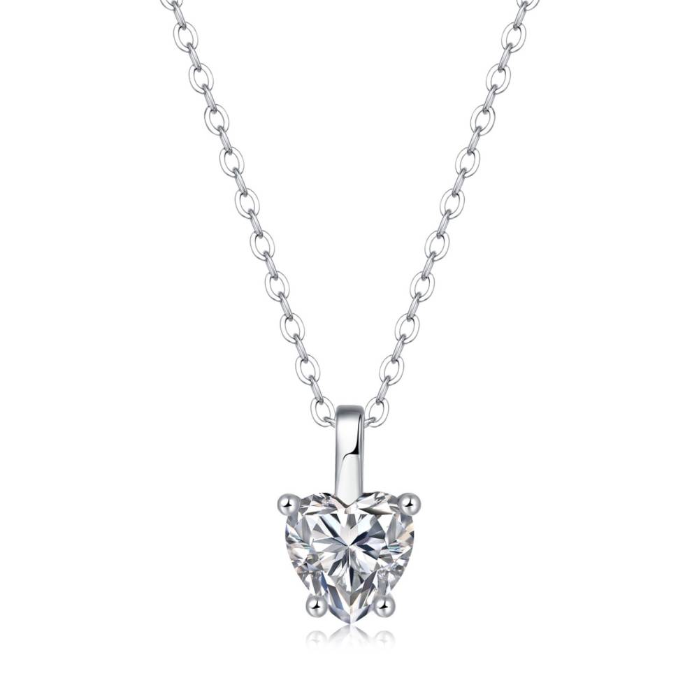 Stella Valentino Sterling Silver with 1ct Lab Created Moissanite Heart Solitaire Pendant Necklace
