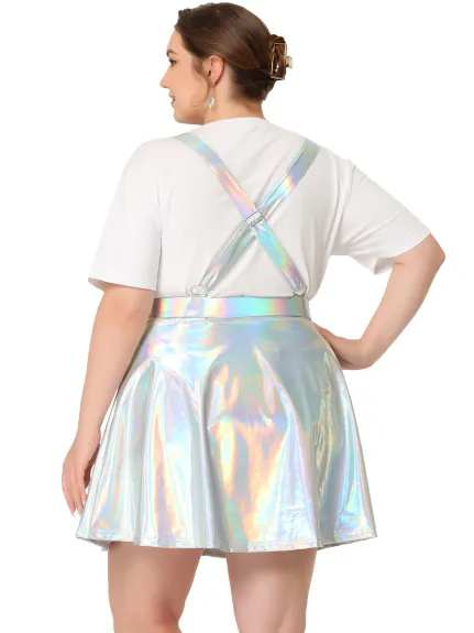 Agnes Orinda - Shiny Holographic Suspender Metallic Skirt
