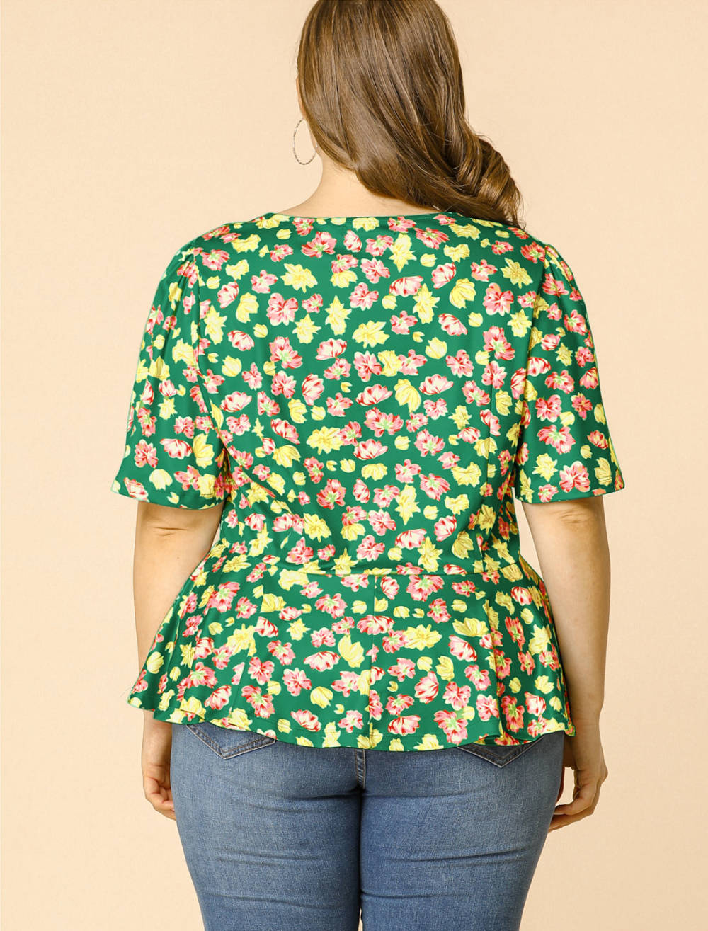 Agnes Orinda - Square Neck Ruffle Sleeves Floral Peplum Blouses ...