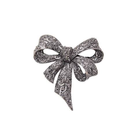 Vintage Silvertone Ornate Tied Bow Brooch- Don't AsK