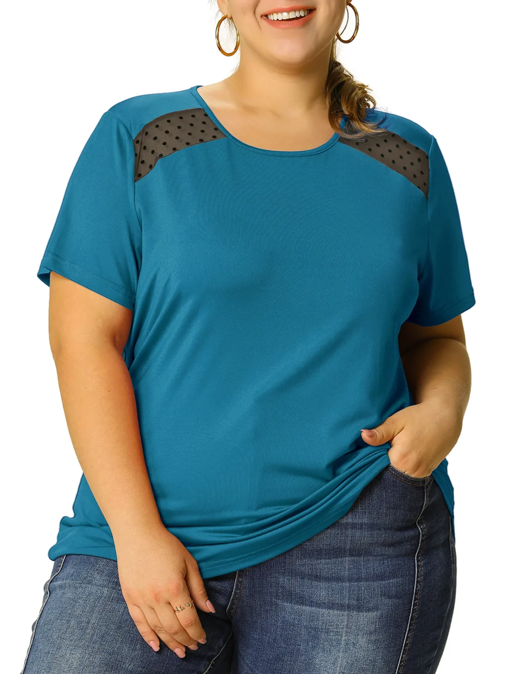 Agnes Orinda - Short Sleeves Lace Panel Casual T Shirt