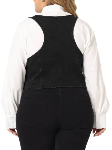 Agnes Orinda - Button Vintage Jean Waistcoat Vest