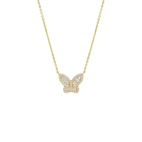 By Adina Eden -SMALL PAVE X BAGUETTE BUTTERFLY NECKLACE - SILVER