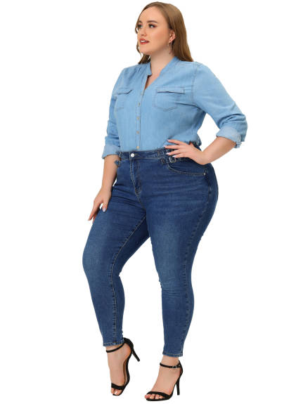 Agnes Orinda - Pantalon skinny en denim de travail taille haute en jean uni