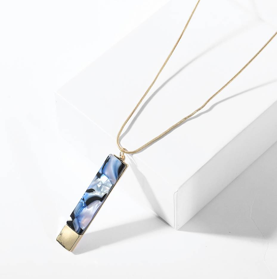 Goldtone & Blue Marbled Rectangular Pendant Necklace - Don't AsK