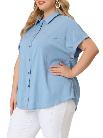 Agnes Orinda - Chemises de travail boutonnées à manches courtes en chambray