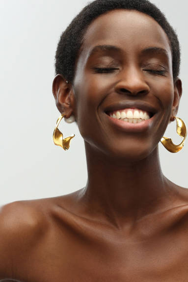 Classicharms-Gold Chunky Wave Statement Hoop Earrings and Pearl Studs Set