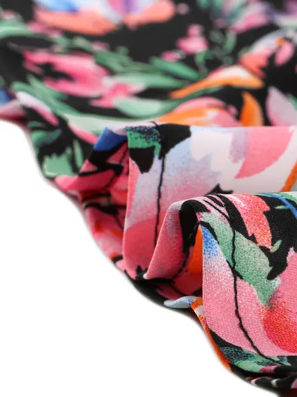 Agnes Orinda - Tie Neck Colorful Floral Loose Beach Tunic Top