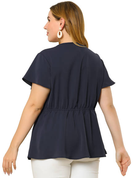 Agnes Orinda - Work Short Sleeve Button Down Peplum Shirt