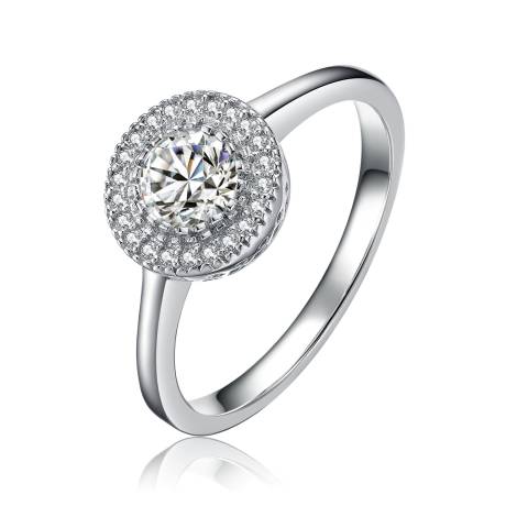 Sterling Silver Cubic Zirconia Round Halo Ring - Size 6