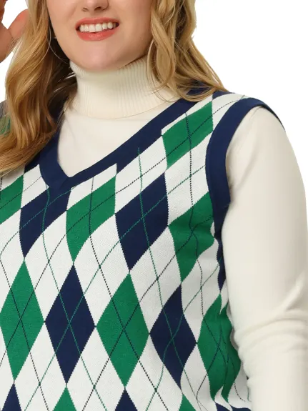 Agnes Orinda - Argyle Plaid Sleeveless Sweater Vest