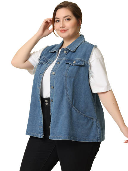 Agnes Orinda - Women Causal Button Denim Vest Jackets