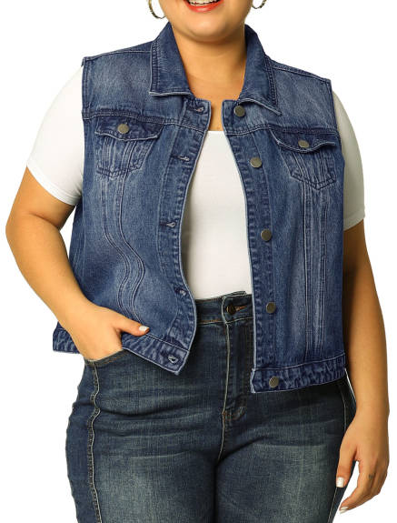 Agnes Orinda - Gilet en jean boutonné avec poches poitrine