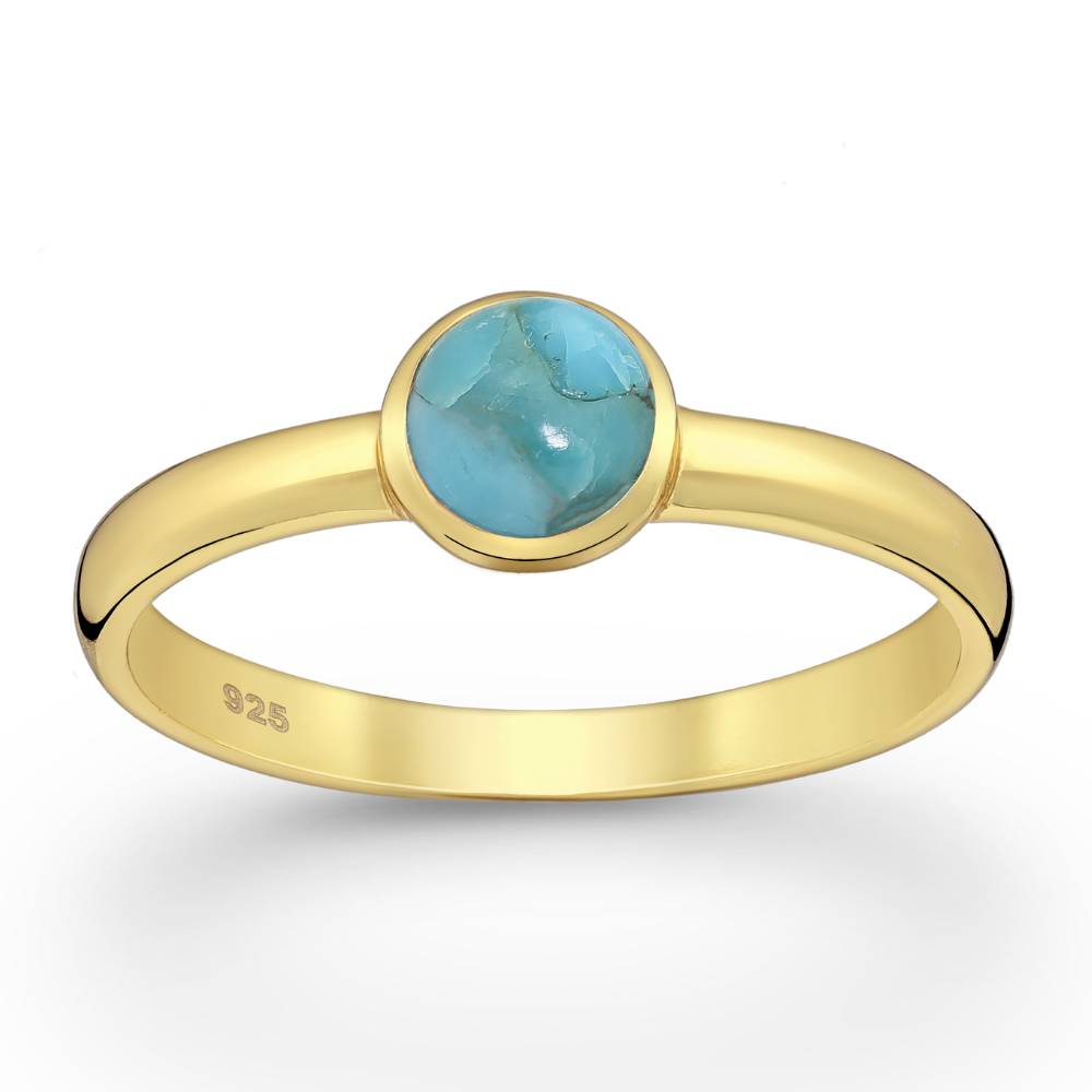 Sterling Silver 18kt Gold Plated & Circular Turquoise Ring - Ag Sterling