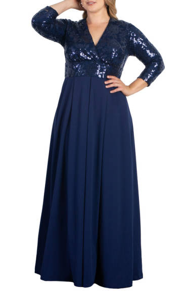 Kiyonna Paris Pleated Sequin Gown (Plus Size)