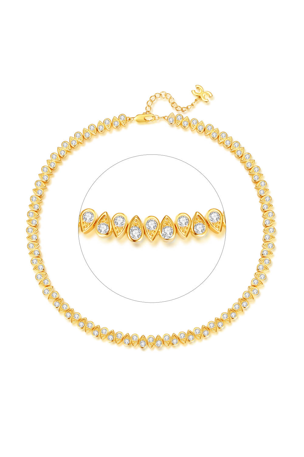 Classicharms-Gold Tear Shaped Zirconia Tennis Necklace