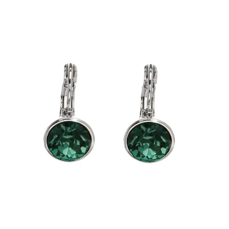 Silvertone Emerald Vintage Austrian Crystal Leverback Earrings - MICALLA