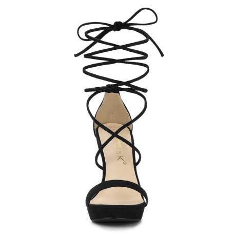 Allegra K- Platform Stiletto Heels Black Lace Up Sandals