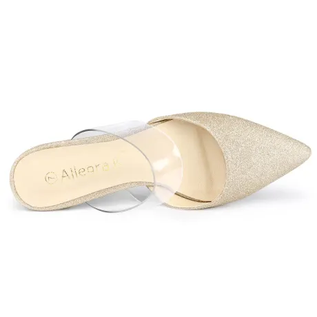 Allegra K - Glitter Clear Ankle Strap Flat Mules