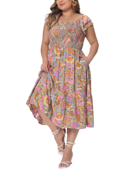 Agnes Orinda - Smocked Waist Flowy Summer Floral Dress