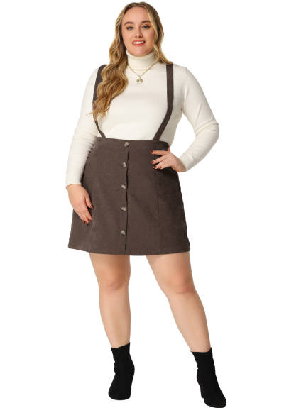 Agnes Orinda- Mini-jupe à bretelles trapèze boutonnée en velours côtelé
