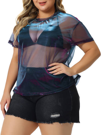 Agnes Orinda - Mesh Holographic See Through Sexy Party Top