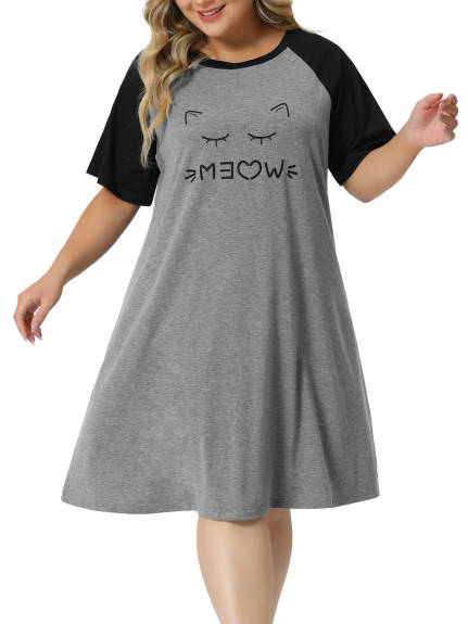 Agnes Orinda - Short Sleeve Cute Cat Print T-shirt NightDress