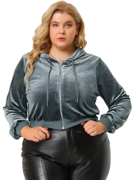 Agnes Orinda - Full-Zip Sweatshirt Cropped Velvet Hoodie