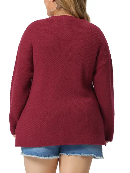 Agnes Orinda - Oversized Button Round Neck Pullover Sweater