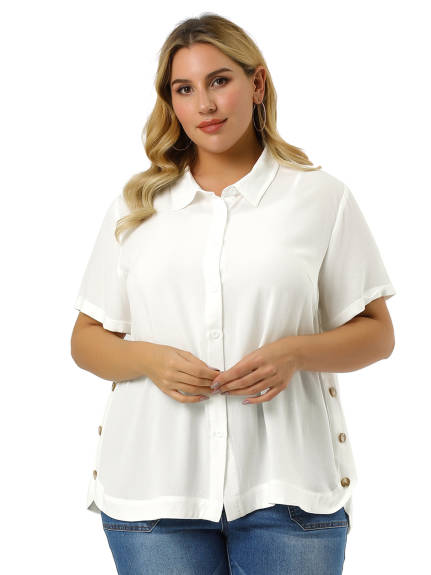 Agnes Orinda - Button Front Side Slit Roll Up Sleeve Shirts
