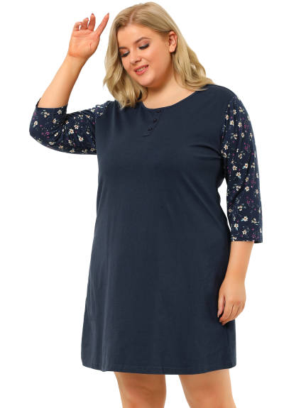 Agnes Orinda - Women Sleepwear Floral Midi 3/4 Sleeve Nightgown
