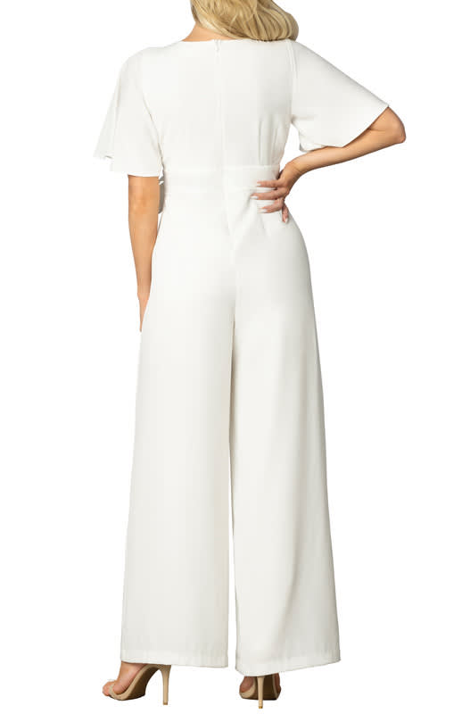 Kiyonna Karina Crepe WideLeg White Jumpsuit Penningtons