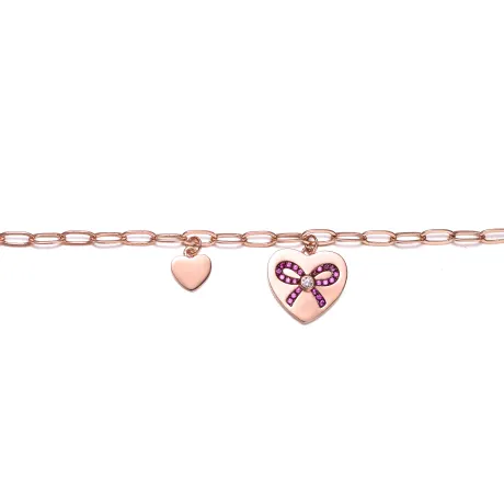 Genevive Sterling Silver Rose Gold Plated Heart Paper Clip Chain Bracelet