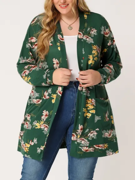 Agnes Orinda - Flower Knit Open Front Sweater Fall Cardigan