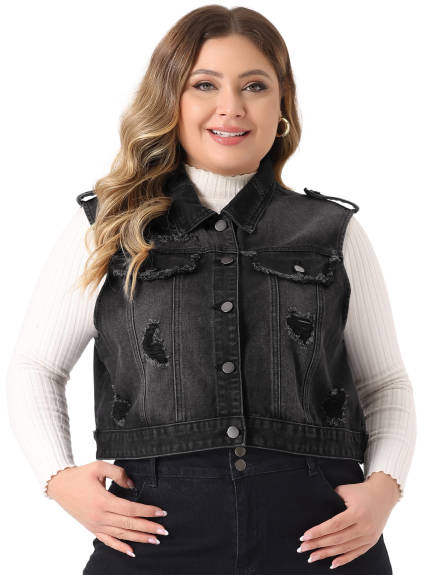 Agnes Orinda - Chest Pockets Denim Vest Jacket