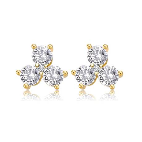 Genevive Sterling Silver Round Cubic Zirconia Clover Stud Earrings