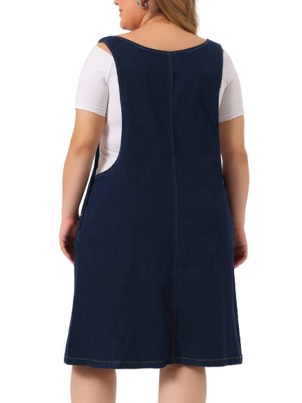 Agnes Orinda - Overall Denim Bib Dress With Pockets