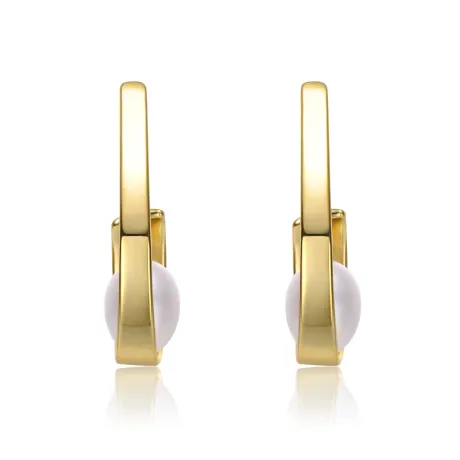 Genevive Sterling Silver 14k Yellow Gold Plated with White Pearl Ribbon Half-Hoop Drop Earrings
