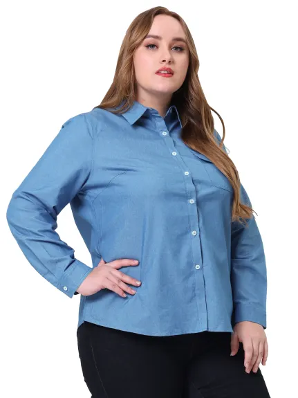Agnes Orinda - Long Sleeves Chest Pocket Chambray Shirt