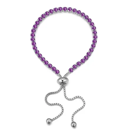 Silvertone  Amethyst Crystal Adjustable Tennis Bracelet made with Quality Austrian Crystals - MICALLA
