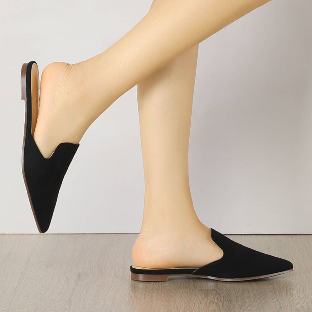 pointed toe flat slides