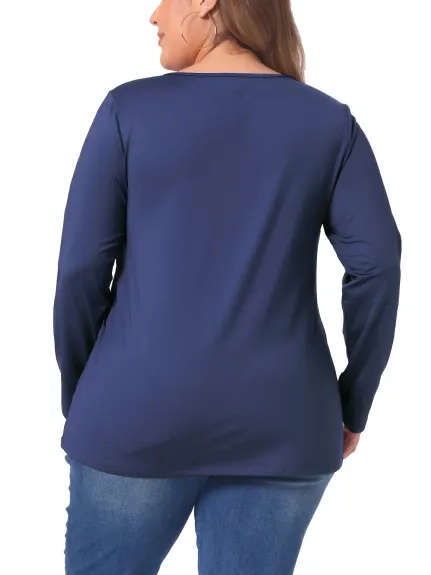 Agnes Orinda - Long Sleeve Notched Neck Loose Casual T-Shirt