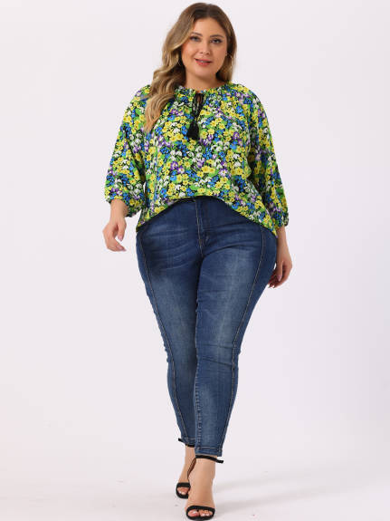Agnes Orinda - Tie Neck Colorful Floral Loose Beach Tunic Tops