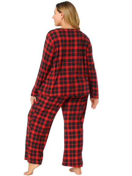 Agnes Orinda - Winter Long Sleeve Plaid Soft Pajama Sets