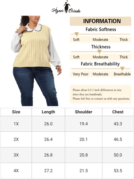 Agnes Orinda - V Neck Cable Knit Sweater Vest