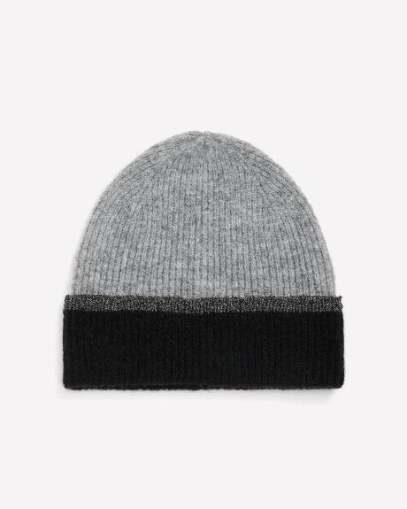 Grey & Black Knit Cuff Beanie with Metallic Tipping
