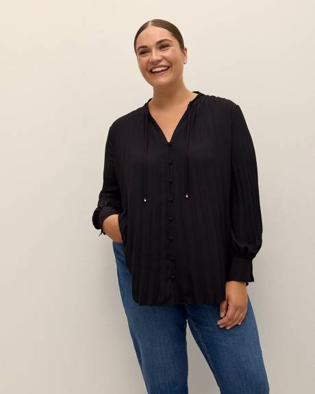 Responsible, Silky Pleated Buttoned Down Blouse