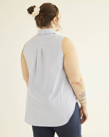 Striped Buttoned-Down Sleeveless Tunic Shirt