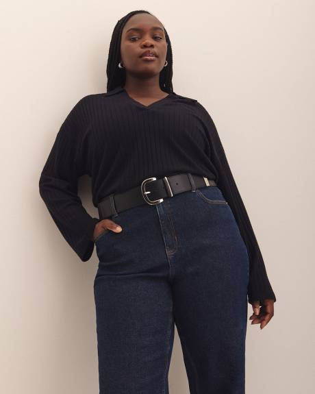 Ribbed Polo Knit Top
